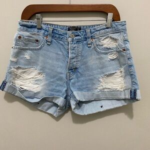 Abercrombie & Fitch Light Blue Distressed Jean Shorts